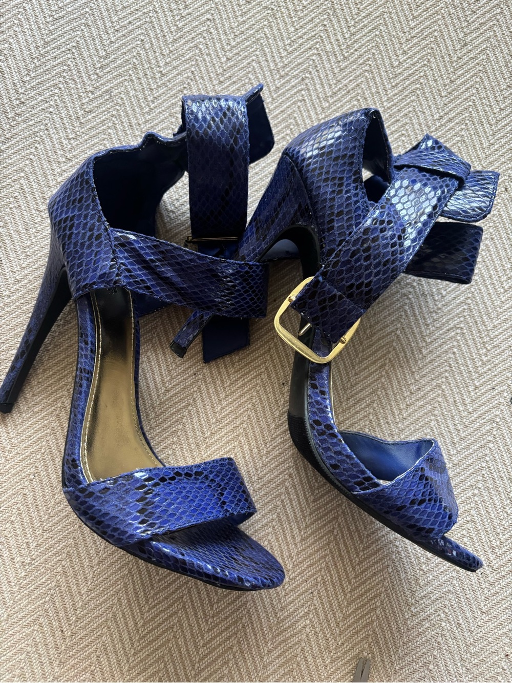 Charlotte Russe Blue Snakeskin Strappy Heels